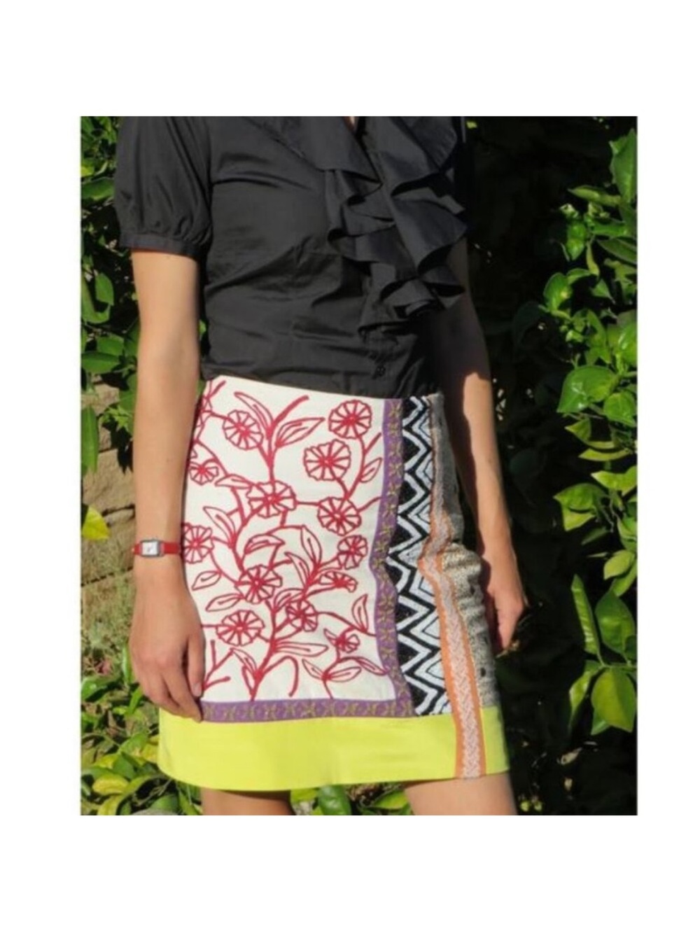 EUC Anthropologie Leifnotes Multicolor Patchwork Floral Mini Skirt